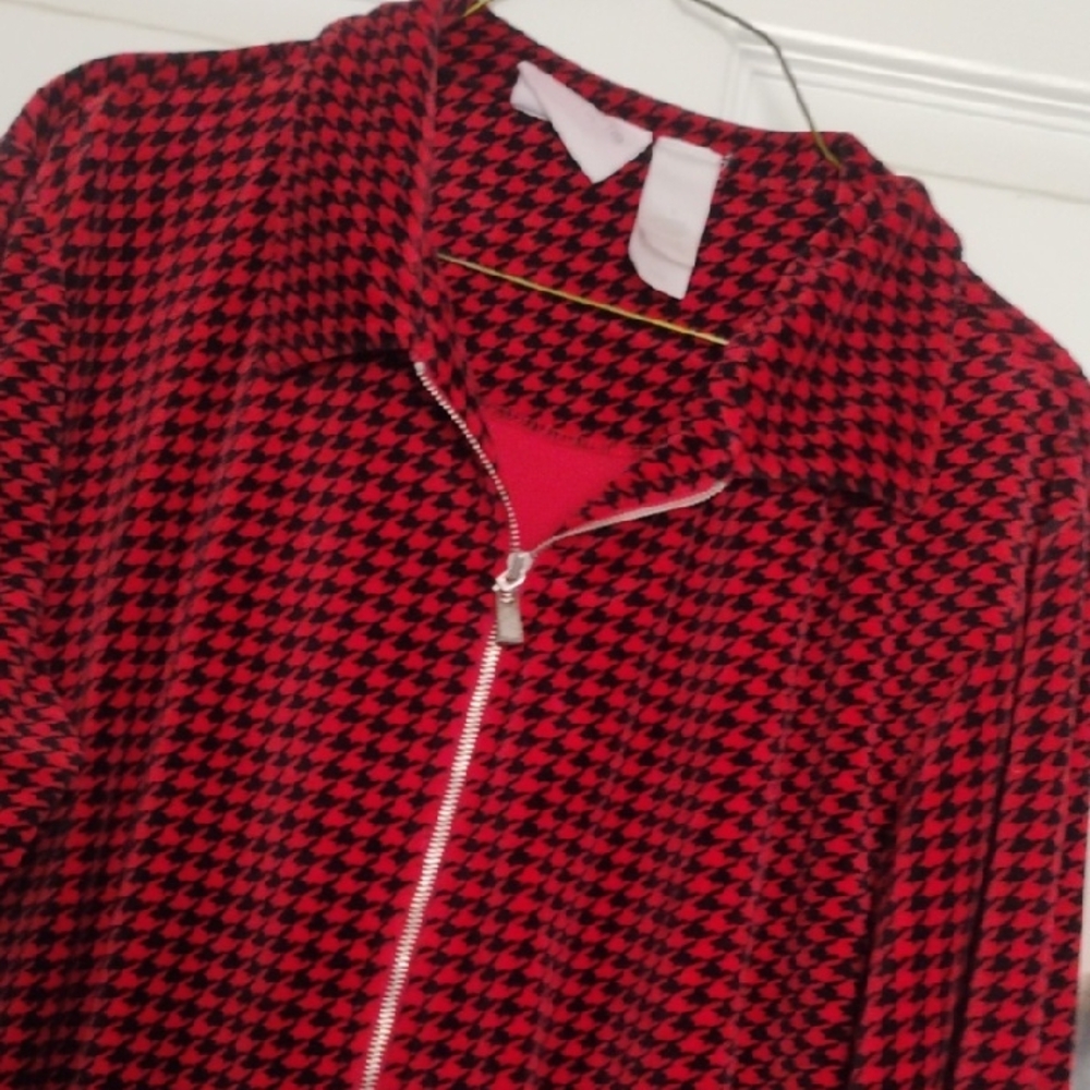 Liz Claiborne Red and Black Houndstooth Bomber Jacket